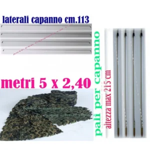 Kit Capanno da caccia – Telo Mimetico 5×2,40 m + 4 Pali + 4 Ferretti