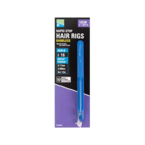 PRESTON – RAPID STOP HAIR RIGS BARBLESS KKM-B 10CM 4″ – SIZE 16 REFLO POWER 0.17MM 3.088KG 6LB 12OZ QTY 8