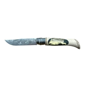 COLTELLO – OPINEL – N.9 INOX REALIZZATO A MANO (CINGHIALE + 2 GHIANDE)